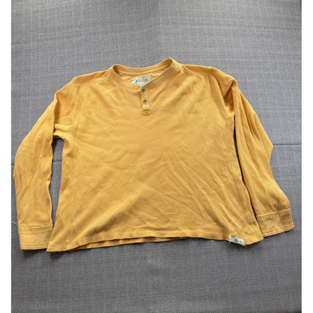 Bailey's Point Henley Shirt‎ Mens Large Mustard Yellow Logo Cotton Waffle Knit